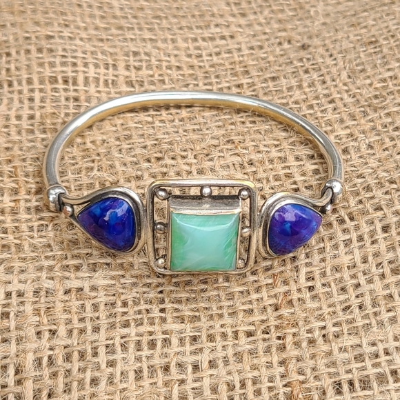 Vintage Silver Lapis Lazuli Turquoise Bangle Bracelet - Picture 1 of 7